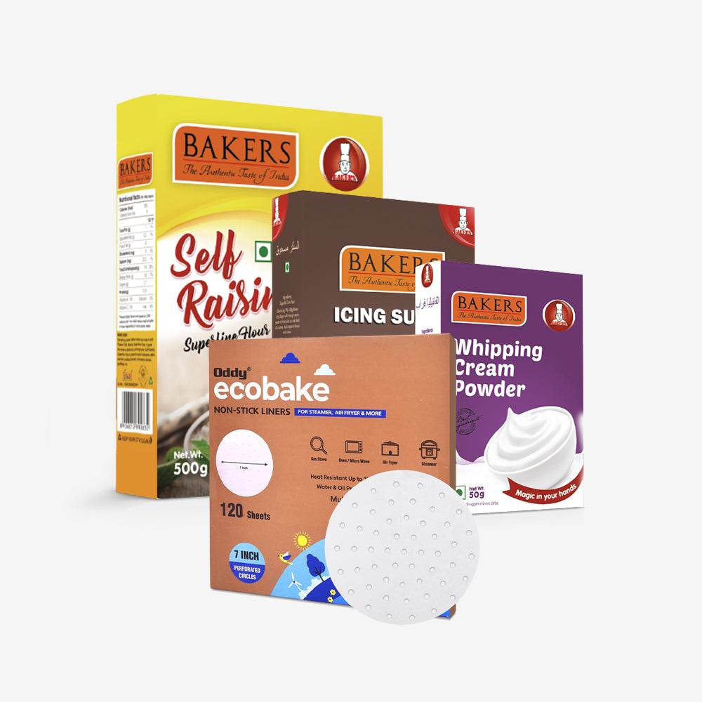 CAKE BAKE ESSENTIALS COMBO 9 - BAKERS Self-Raising Flour + Whipping Cream VANILLA + Icing Sugar + ODDY ECO BAKE PAPER 7 INCH CIRCLE - Pluugin Store