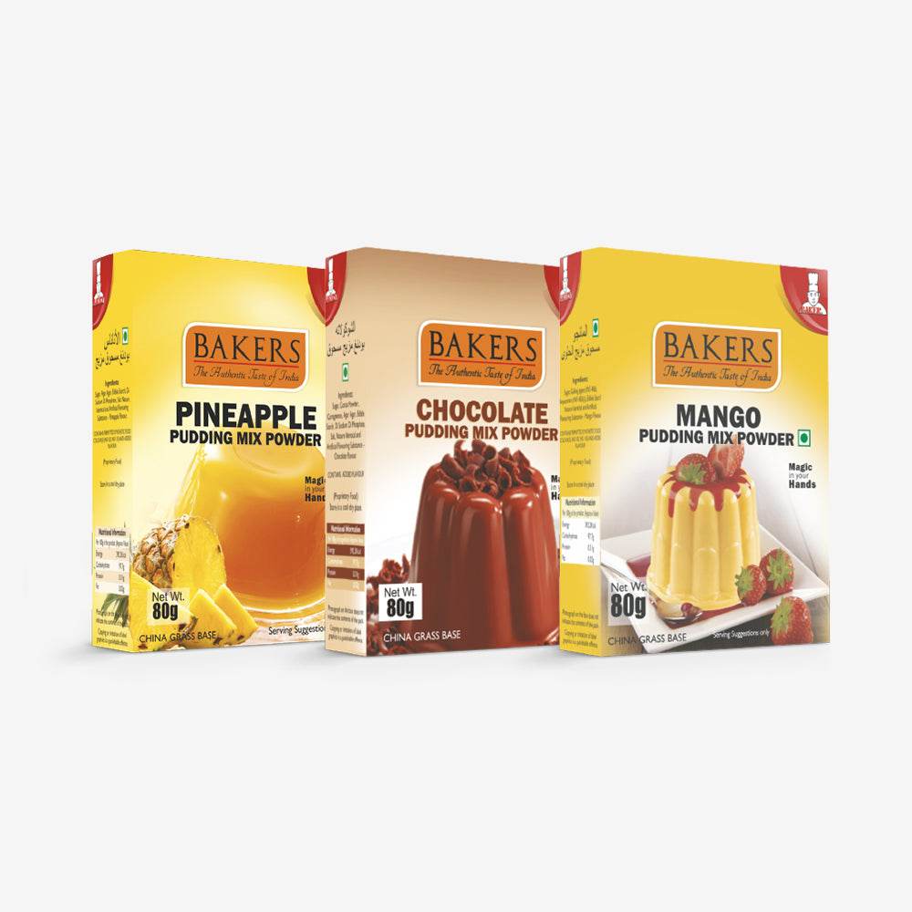 PUDDING DELIGHT COMBO 2 - BAKERS Pudding Mix Powder MANGO + CHOCOLATE+ Pineapple Flavour - Pluugin Store