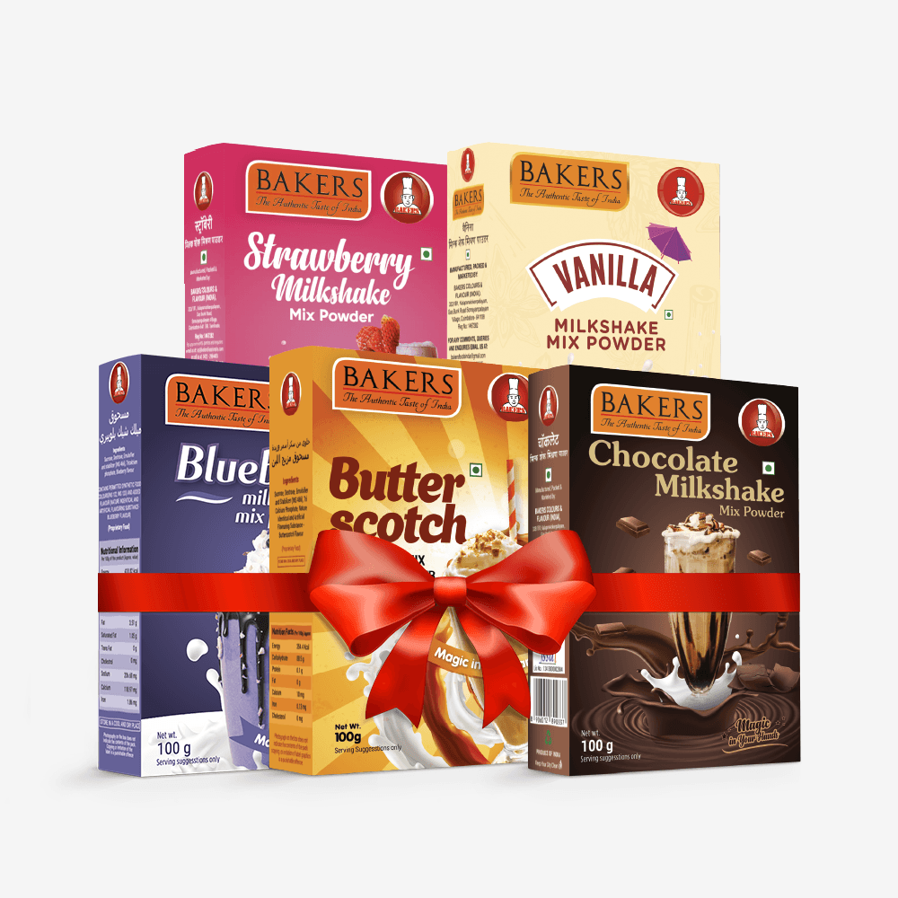 BAKERS Milkshake Mix Powder Pack of 5 VANILLA + STRAWBERRY + CHOCOLATE + BUTTERSCOTCH + BLUEBERRY - Pluugin Store