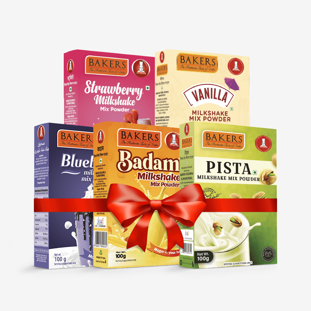 BAKERS Milkshake Mix Powder Pack of 5 VANILLA + STRAWBERRY + PISTA + BADAM + BLUEBERRY - Pluugin Store