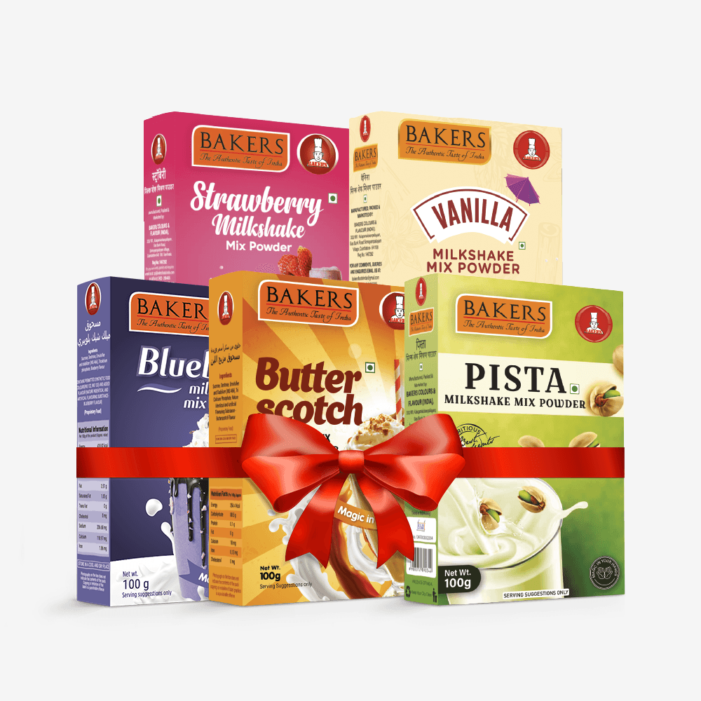 BAKERS Milkshake Mix Powder Pack of 5 VANILLA + STRAWBERRY + PISTA + BUTTERSCOTCH + BLUEBERRY - Pluugin Store