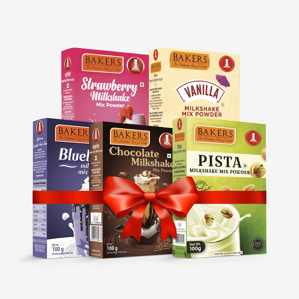 BAKERS Milkshake Mix Powder Pack of 5 VANILLA + STRAWBERRY + PISTA + CHOCOLATE + BLUEBERRY - Pluugin Store