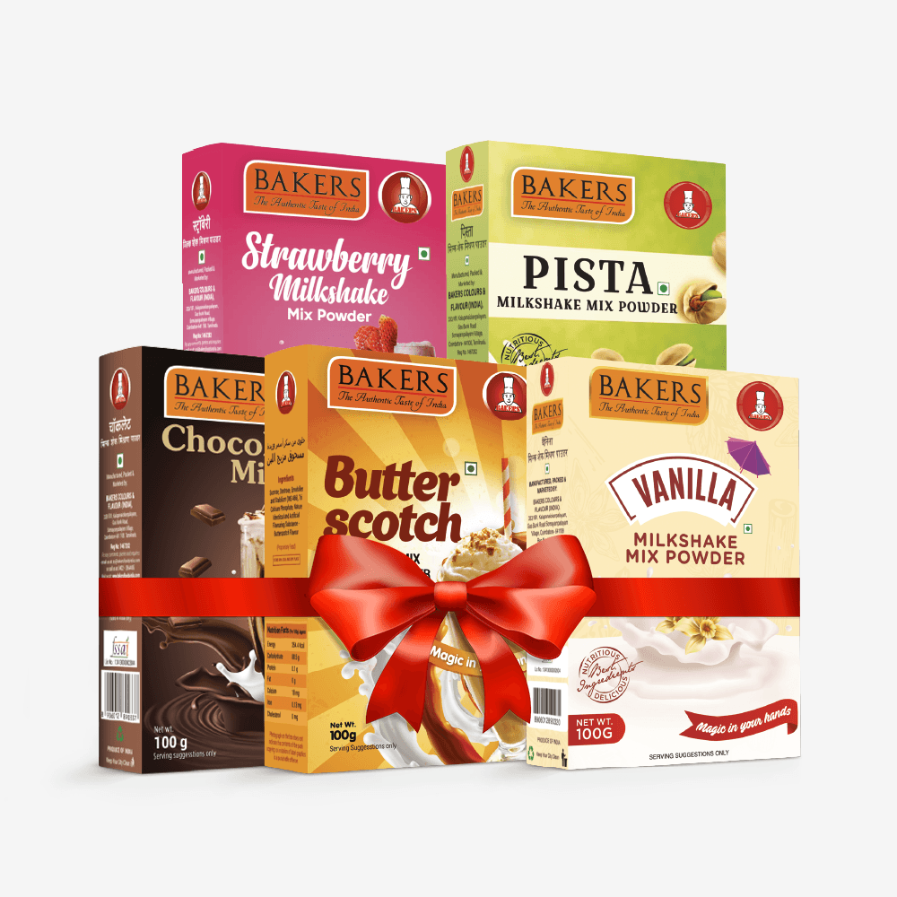 BAKERS Milkshake Mix Powder Pack of 5 VANILLA + STRAWBERRY + PISTA + CHOCOLATE + BUTTERSCOTCH - Pluugin Store