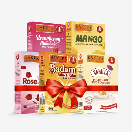 BAKERS Milkshake Mix Powder Pack of 5 VANILLA + STRAWBERRY + MANGO + BADAM + ROSE - Pluugin Store