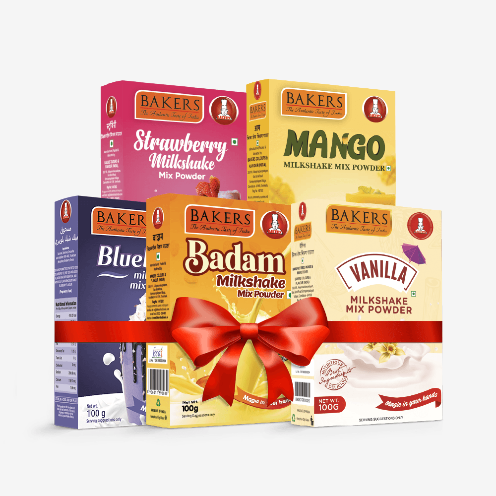 BAKERS Milkshake Mix Powder Pack of 5 VANILLA + STRAWBERRY + MANGO + BADAM + BLUEBERRY - Pluugin Store