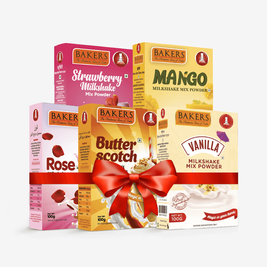 BAKERS Milkshake Mix Powder Pack of 5 VANILLA + STRAWBERRY + MANGO + BUTTERSCOTCH + ROSE - Pluugin Store