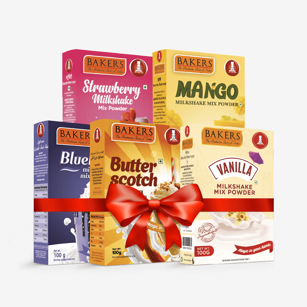 BAKERS Milkshake Mix Powder Pack of 5 VANILLA + STRAWBERRY + MANGO + BUTTERSCOTCH + BLUEBERRY - Pluugin Store