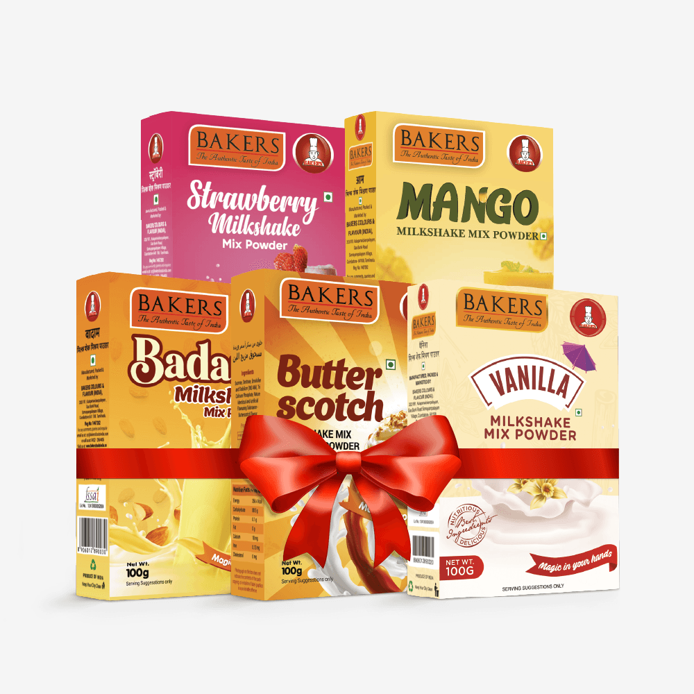 BAKERS Milkshake Mix Powder Pack of 5 VANILLA + STRAWBERRY + MANGO + BUTTERSCOTCH + BADAM - Pluugin Store