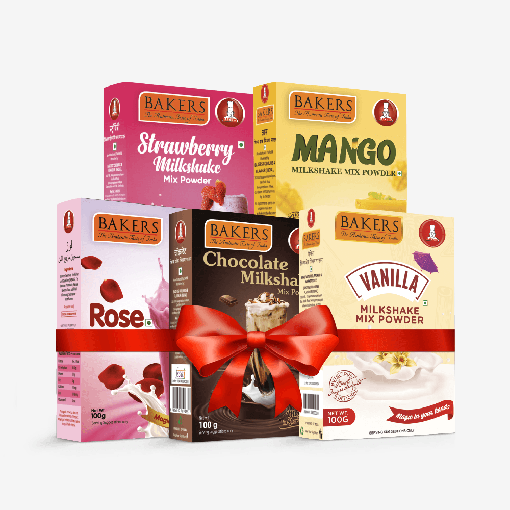 BAKERS Milkshake Mix Powder Pack of 5 VANILLA + STRAWBERRY + MANGO + CHOCOLATE + ROSE - Pluugin Store