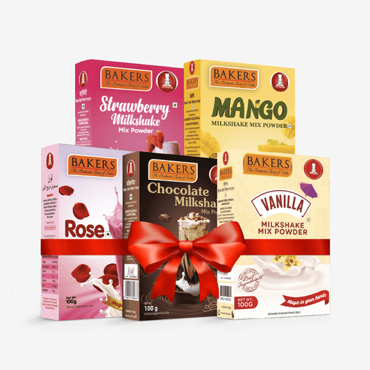 BAKERS Milkshake Mix Powder Pack of 5 VANILLA + STRAWBERRY + MANGO + CHOCOLATE + ROSE - Pluugin Store
