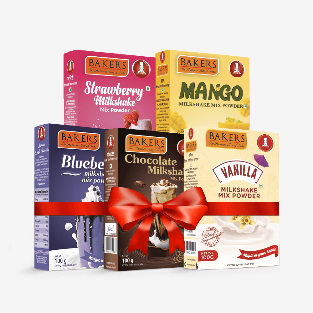 BAKERS Milkshake Mix Powder Pack of 5 VANILLA + STRAWBERRY + MANGO + CHOCOLATE + BLUEBERRY - Pluugin Store