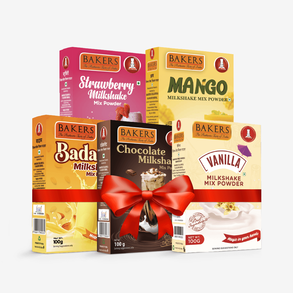 BAKERS Milkshake Mix Powder Pack of 5 VANILLA + STRAWBERRY + MANGO + CHOCOLATE + BADAM - Pluugin Store