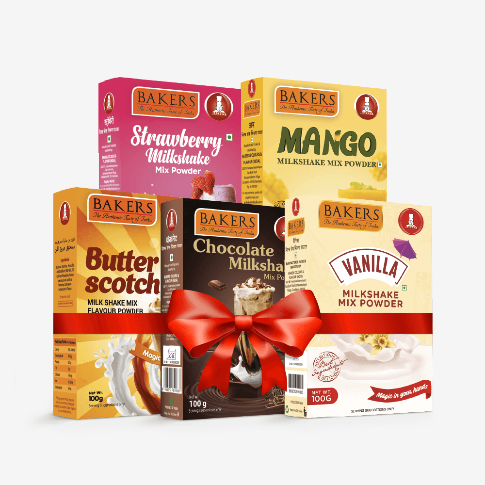 BAKERS Milkshake Mix Powder Pack of 5 VANILLA + STRAWBERRY + MANGO + CHOCOLATE + BUTTERSCOTCH - Pluugin Store