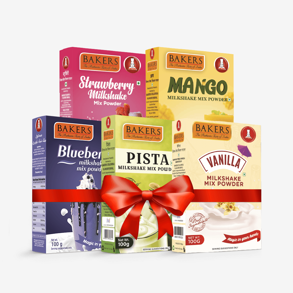 BAKERS Milkshake Mix Powder Pack of 5 VANILLA + STRAWBERRY + MANGO + PISTA + BLUEBERRY - Pluugin Store