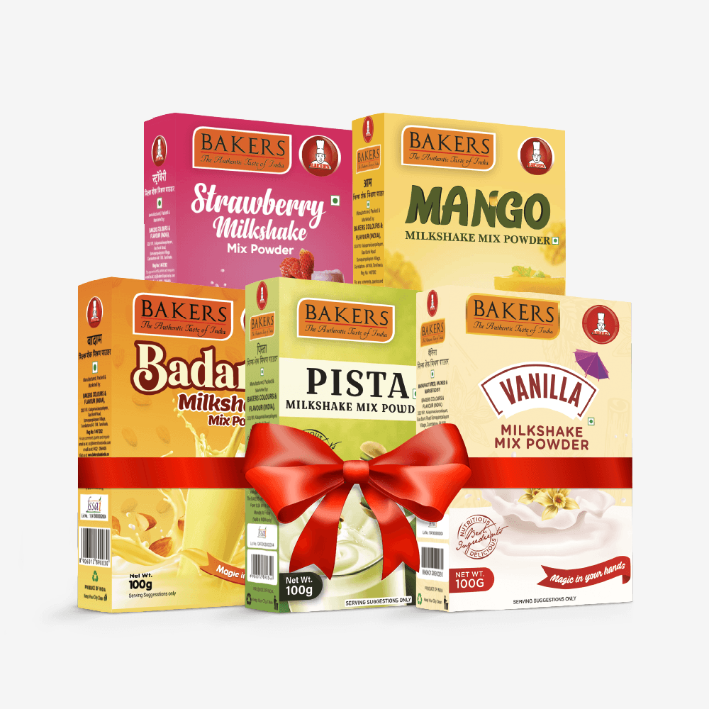 BAKERS Milkshake Mix Powder Pack of 5 VANILLA + STRAWBERRY + MANGO + PISTA + BADAM - Pluugin Store