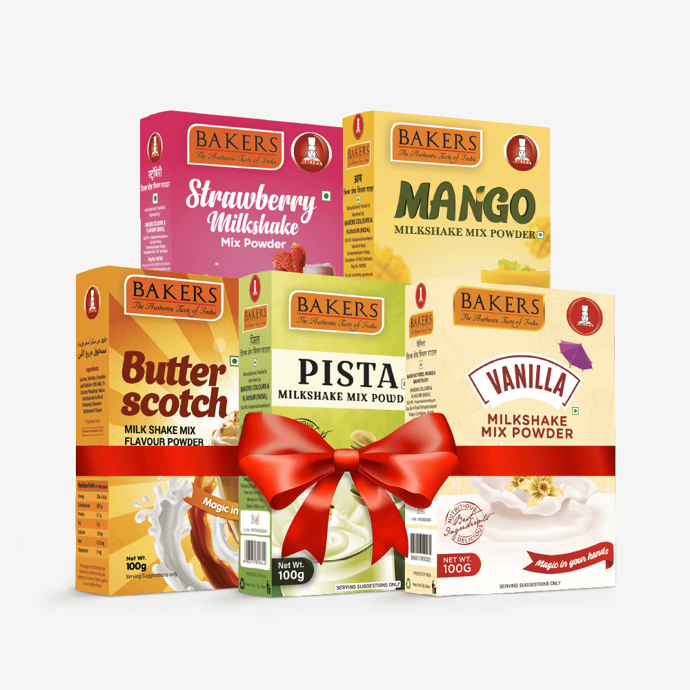 BAKERS Milkshake Mix Powder Pack of 5 VANILLA + STRAWBERRY + MANGO + PISTA + BUTTERSCOTCH - Pluugin Store