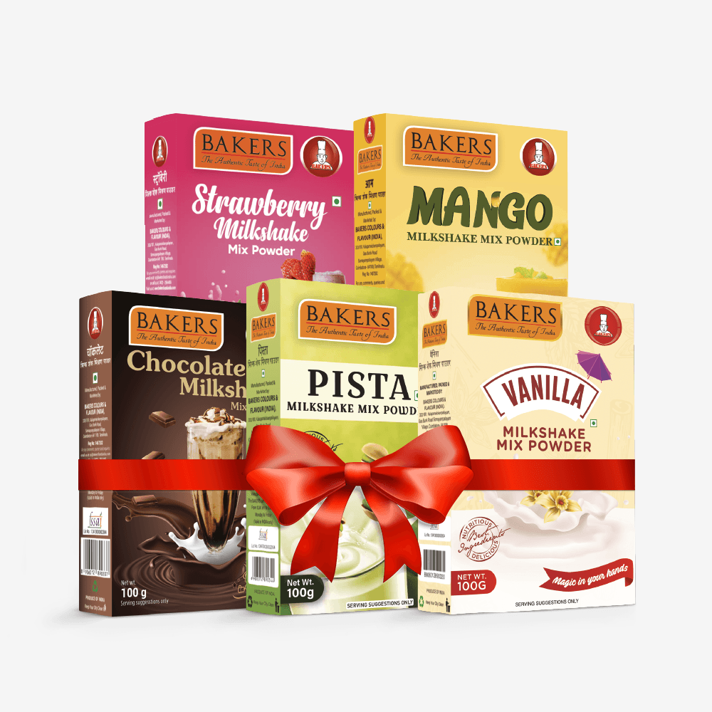 BAKERS Milkshake Mix Powder Pack of 5 VANILLA + STRAWBERRY + MANGO + PISTA + CHOCOLATE - Pluugin Store