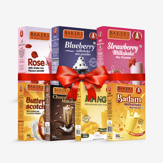 BAKERS Milkshake Mix Powder Pack of 7 STR. + MANGO + CHOCOLATE + BUTTERSCOTCH + BADAM + BLUEBERRY + ROSE - Pluugin Store