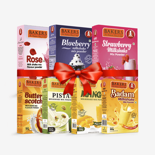 BAKERS Milkshake Mix Powder Pack of 7 STR. + MANGO + PISTA + BUTTERSCOTCH + BADAM + BLUEBERRY + ROSE - Pluugin Store