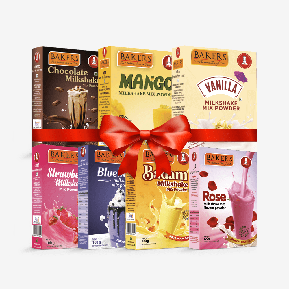 BAKERS Milkshake Mix Powder Pack of 7 VANILLA + STR. + MANGO + CHOCOLATE + BADAM + BLUEBERRY + ROSE - Pluugin Store