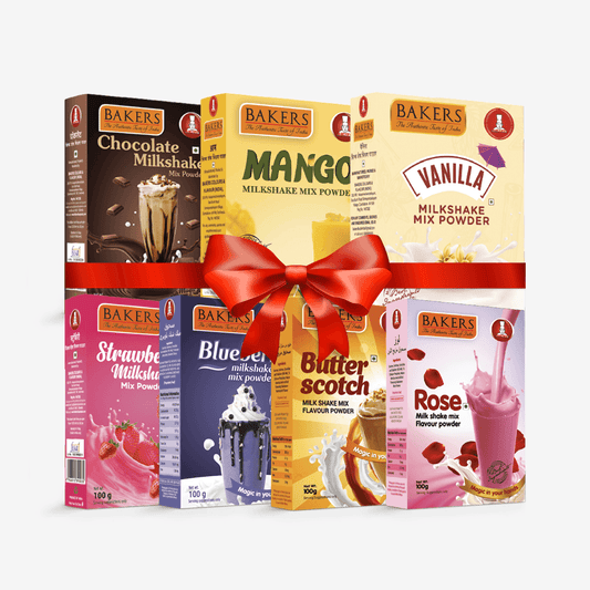 BAKERS Milkshake Mix Powder Pack of 7 VANILLA + STR. + MANGO + CHOCOLATE + BUTTERSCOTCH + BLUEBERRY + ROSE - Pluugin Store