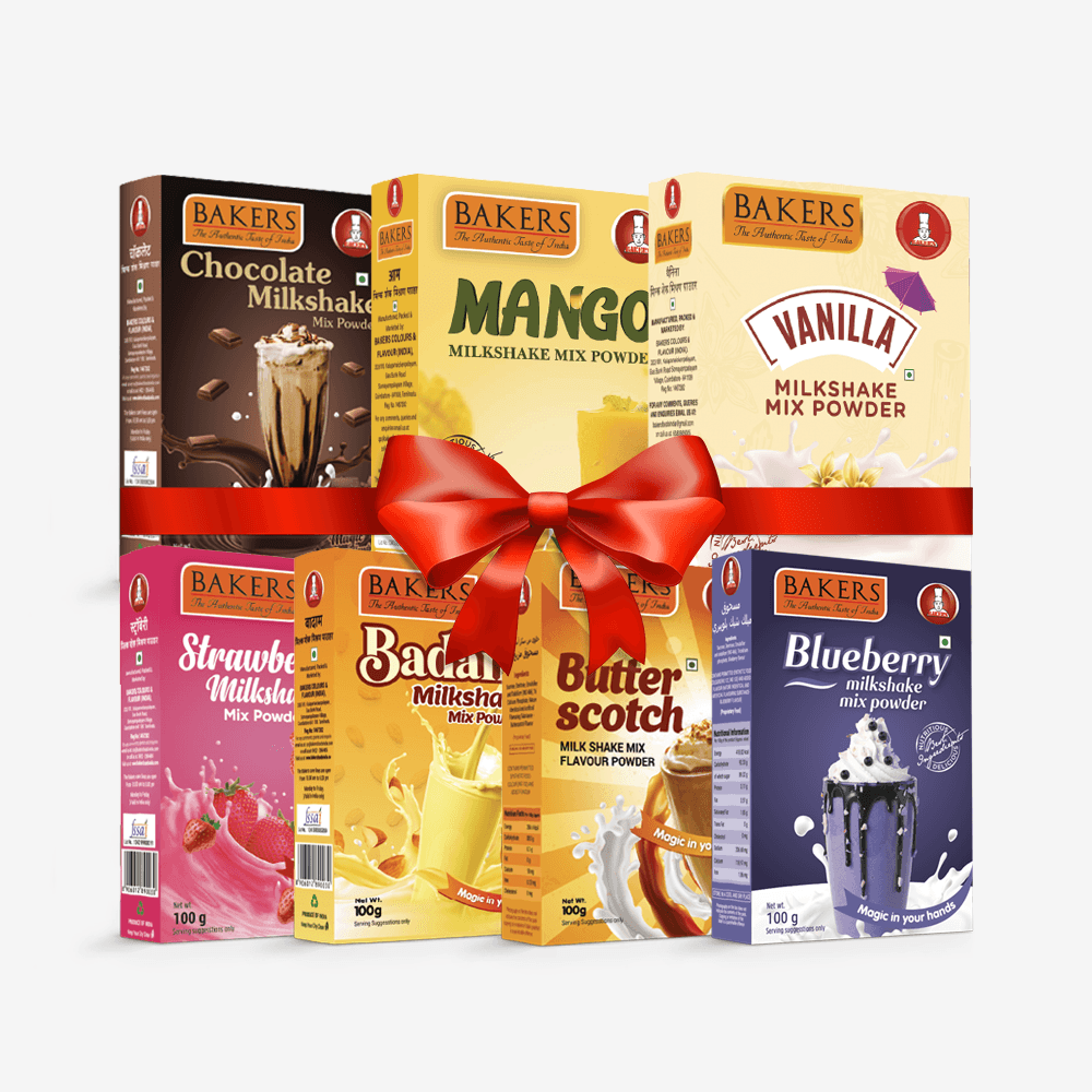 BAKERS Milkshake Mix Powder Pack of 7 VANILLA + STR. + MANGO + CHOCOLATE + BUTTERSCOTCH + BADAM + BLUEBERRY - Pluugin Store