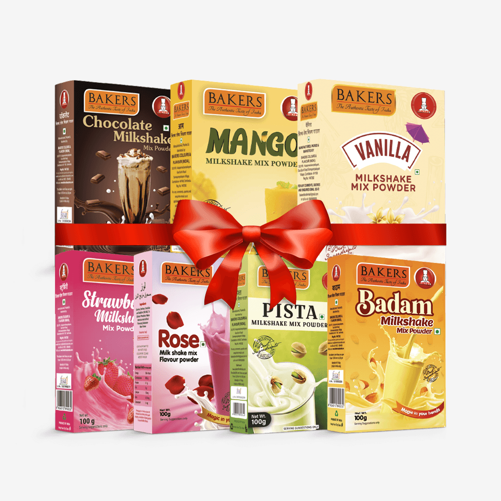 BAKERS Milkshake Mix Powder Pack of 7 VANILLA + STR. + MANGO + PISTA + CHOCOLATE + BADAM + ROSE - Pluugin Store