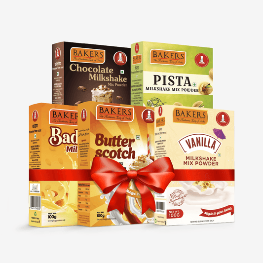 BAKERS Milkshake Mix Powder Pack of 5 VANILLA + PISTA + CHOCOLATE + BUTTERSCOTCH + BADAM - Pluugin Store