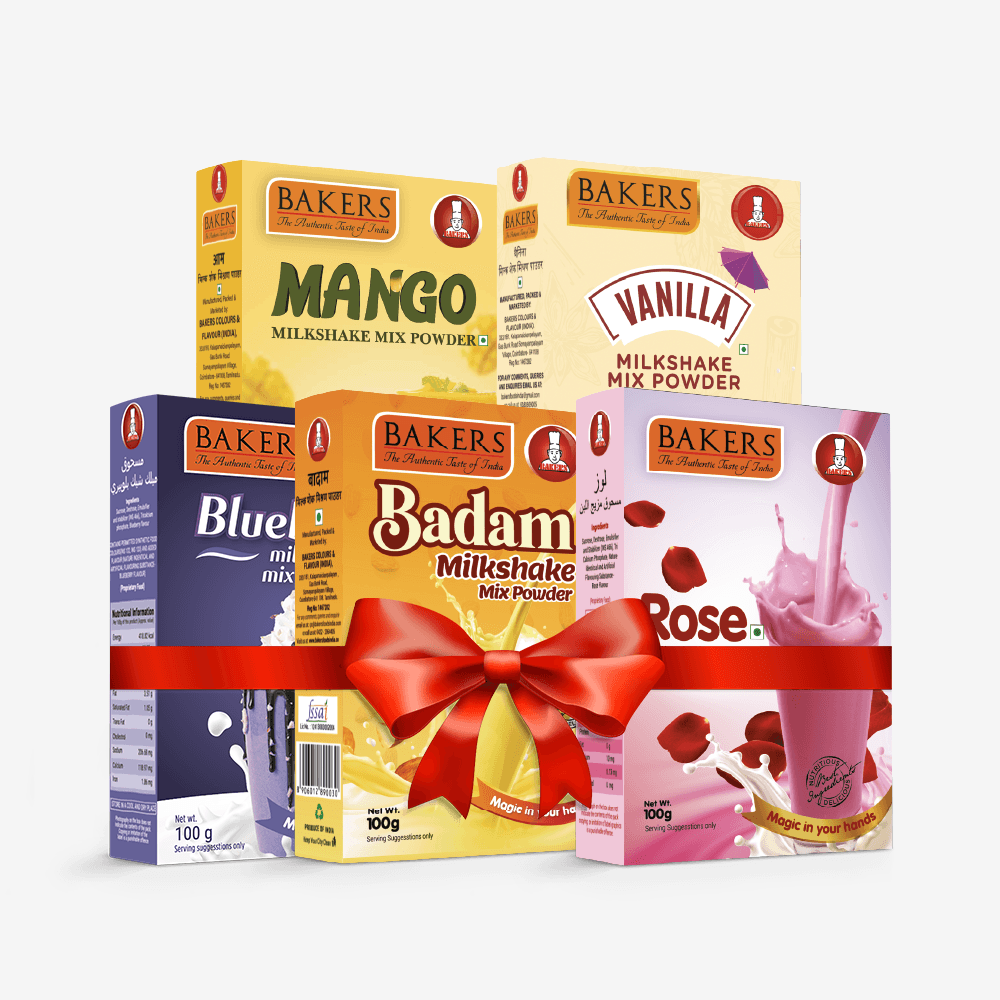 BAKERS Milkshake Mix Powder Pack of 5 VANILLA + MANGO + BADAM + BLUEBERRY + ROSE - Pluugin Store