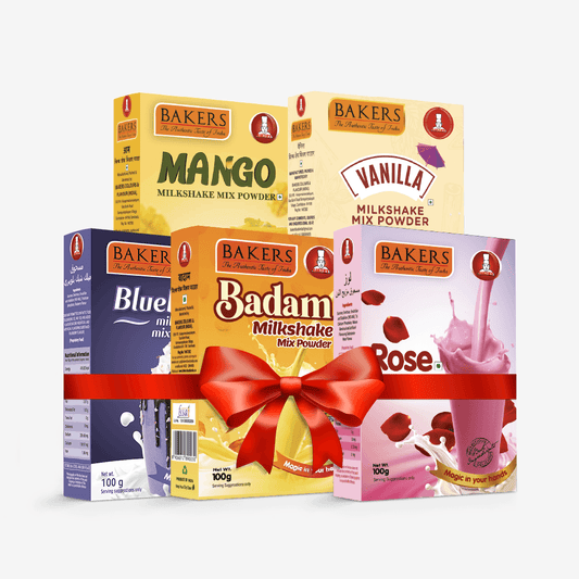 BAKERS Milkshake Mix Powder Pack of 5 VANILLA + MANGO + BADAM + BLUEBERRY + ROSE - Pluugin Store