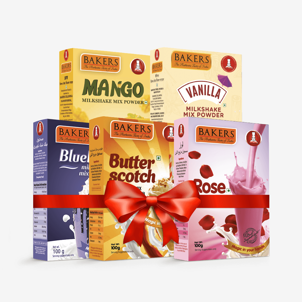 BAKERS Milkshake Mix Powder Pack of 5 VANILLA + MANGO + BUTTERSCOTCH + BLUEBERRY + ROSE - Pluugin Store
