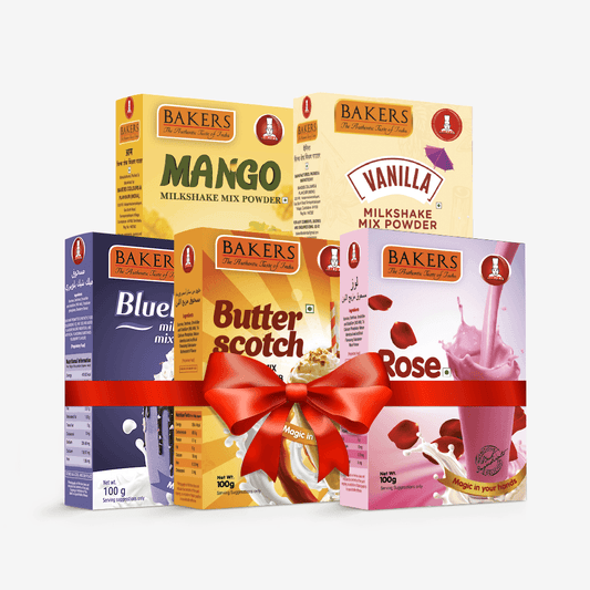 BAKERS Milkshake Mix Powder Pack of 5 VANILLA + MANGO + BUTTERSCOTCH + BLUEBERRY + ROSE - Pluugin Store
