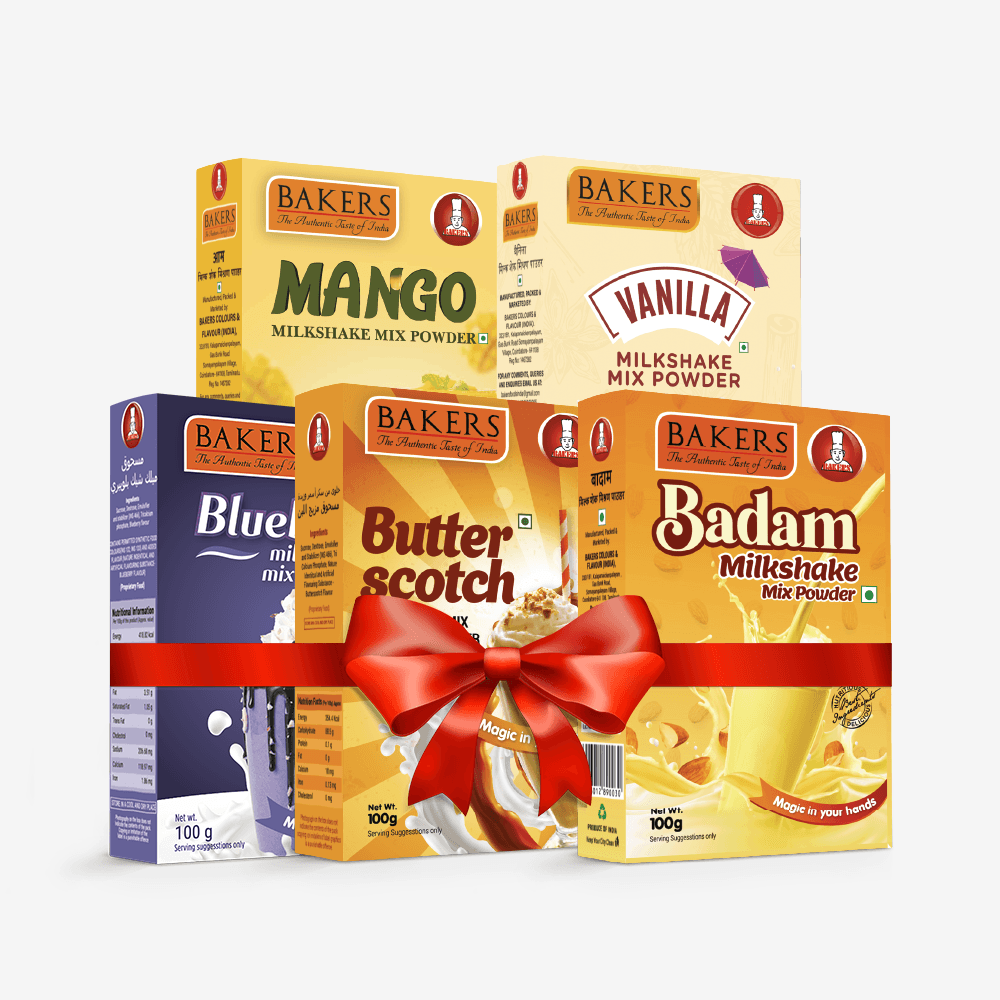 BAKERS Milkshake Mix Powder Pack of 5 VANILLA + MANGO + BUTTERSCOTCH + BADAM + BLUEBERRY - Pluugin Store