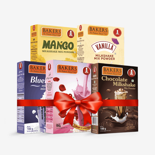 BAKERS Milkshake Mix Powder Pack of 5 VANILLA + MANGO + CHOCOLATE + BLUEBERRY + ROSE - Pluugin Store