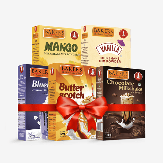 BAKERS Milkshake Mix Powder Pack of 5 VANILLA + MANGO + CHOCOLATE + BUTTERSCOTCH + BLUEBERRY - Pluugin Store