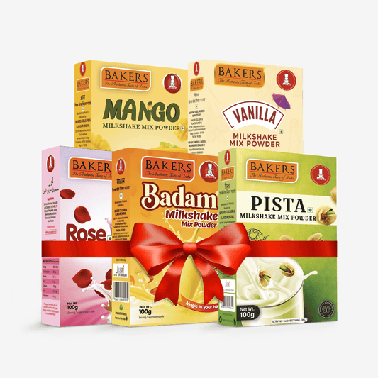 BAKERS Milkshake Mix Powder Pack of 5 VANILLA + MANGO + PISTA + BADAM + ROSE - Pluugin Store