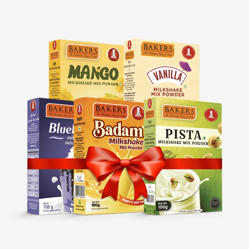 BAKERS Milkshake Mix Powder Pack of 5 VANILLA + MANGO + PISTA + BADAM + BLUEBERRY - Pluugin Store