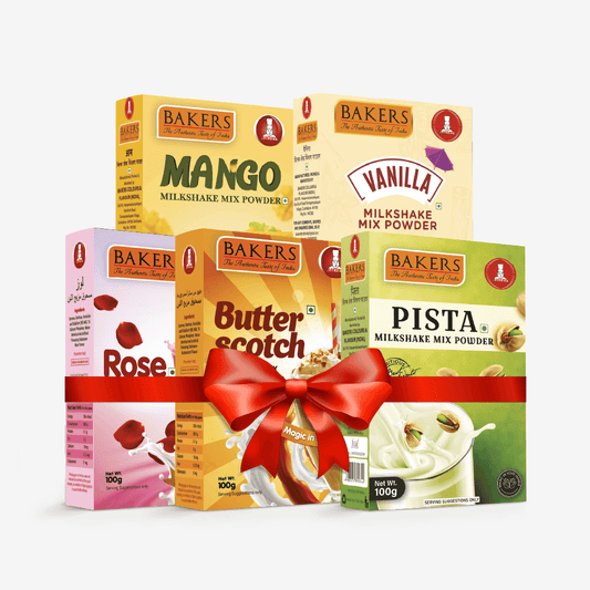 BAKERS Milkshake Mix Powder Pack of 5 VANILLA + MANGO + PISTA + BUTTERSCOTCH + ROSE - Pluugin Store