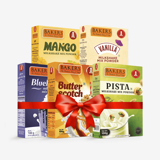 BAKERS Milkshake Mix Powder Pack of 5 VANILLA + MANGO + PISTA + BUTTERSCOTCH + BLUEBERRY - Pluugin Store