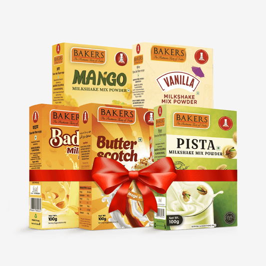 BAKERS Milkshake Mix Powder Pack of 5 VANILLA + MANGO + PISTA + BUTTERSCOTCH + BADAM - Pluugin Store