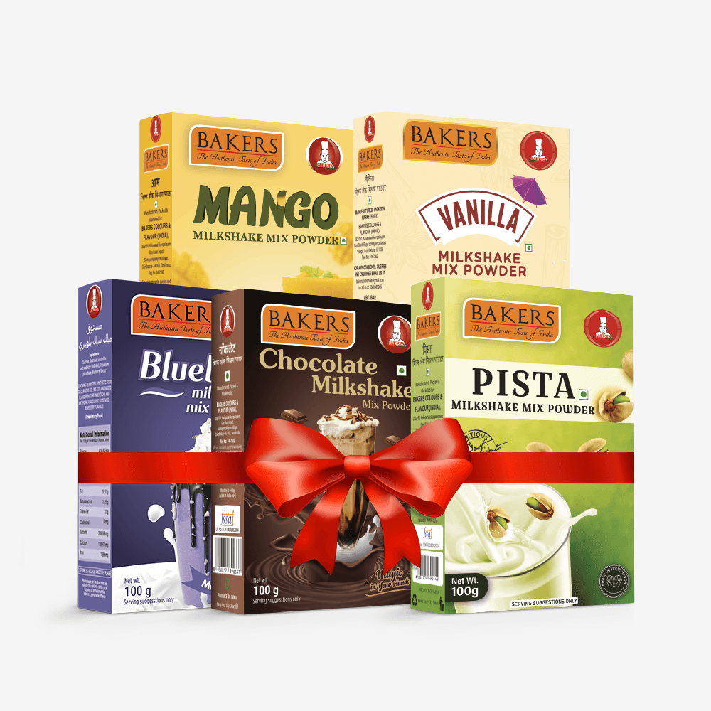 BAKERS Milkshake Mix Powder Pack of 5 VANILLA + MANGO + PISTA + CHOCOLATE + BLUEBERRY - Pluugin Store