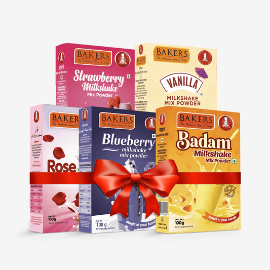 BAKERS Milkshake Mix Powder Pack of 5 VANILLA + STRAWBERRY + BADAM + BLUEBERRY + ROSE - Pluugin Store