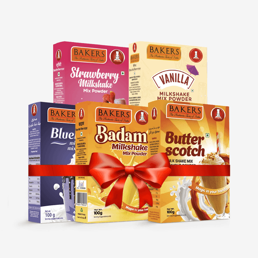 BAKERS Milkshake Mix Powder Pack of 5 VANILLA + STRAWBERRY + BUTTERSCOTCH + BADAM + BLUEBERRY - Pluugin Store
