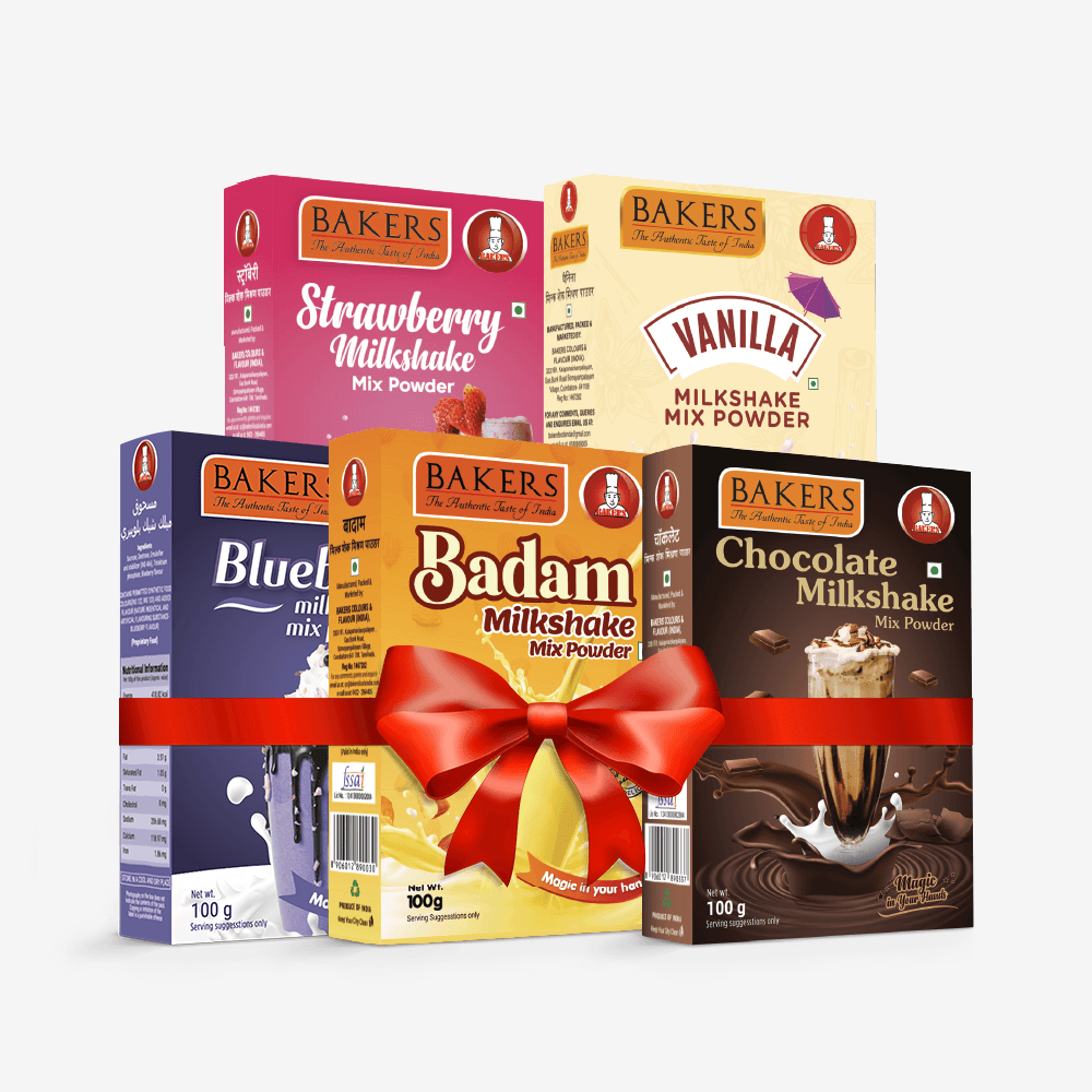 BAKERS Milkshake Mix Powder Pack of 5 VANILLA + STRAWBERRY + CHOCOLATE + BADAM + BLUEBERRY - Pluugin Store