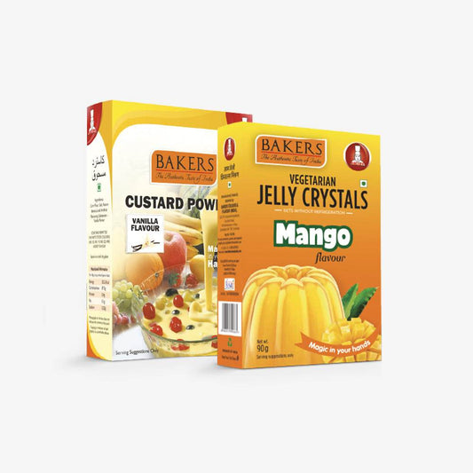 EXOTIC DESSERT COMBO 3 - BAKERS Custard Powder Vanilla Flavour 100 gm + BAKERS Jelly Crystals Mango Flavour 90 gm - Pluugin Store