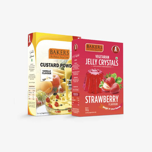 EXOTIC DESSERT COMBO 4 - BAKERS Custard Powder Vanilla Flavour 100 gm + BAKERS Jelly Crystals Strawberry Flavour 90 gm - Pluugin Store