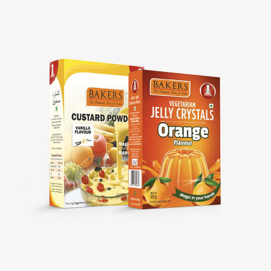 EXOTIC DESSERT COMBO 6 - BAKERS Custard Powder Vanilla Flavour 100 gm + BAKERS Jelly Crystals Orange Flavour 90 gm - Pluugin Store