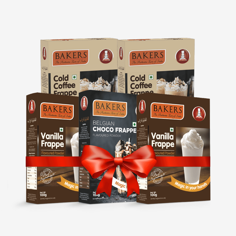 BAKERS FRAPPE Vanilla + Belgian Choco + Cold Coffe Frappe Powder (Pack of 5) 100gm Each - Pluugin Store