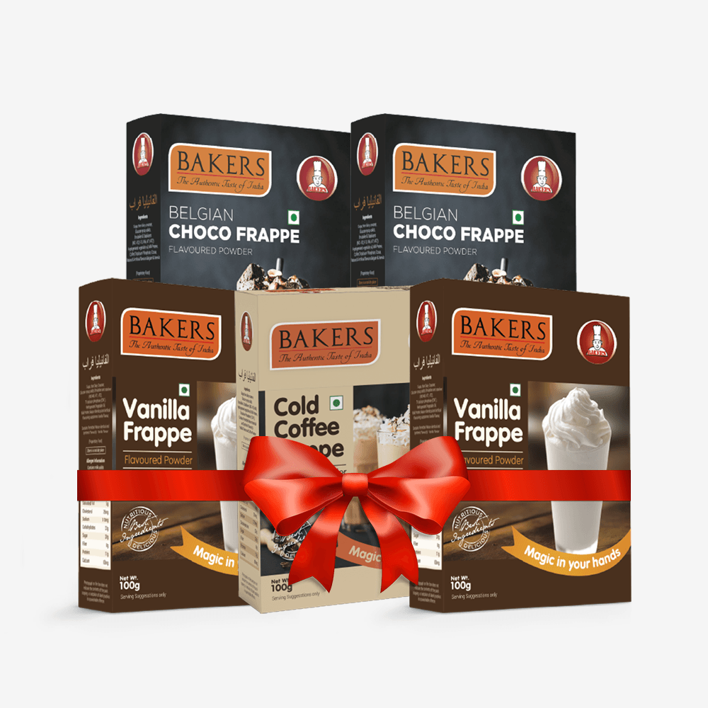 BAKERS FRAPPE Vanilla + Belgian Choco + Cold Coffe Frappe Powder (Pack of 5) 100gm Each - Pluugin Store