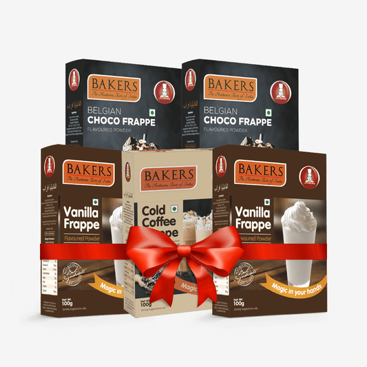 BAKERS FRAPPE Vanilla + Belgian Choco + Cold Coffe Frappe Powder (Pack of 5) 100gm Each - Pluugin Store